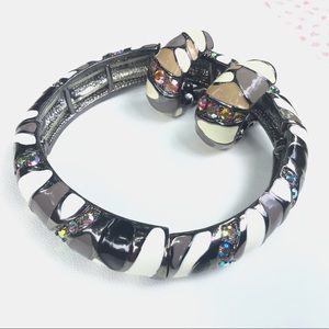 Joan Rivers brown beige gray enamel AB rhinestone bracelet, earring SET